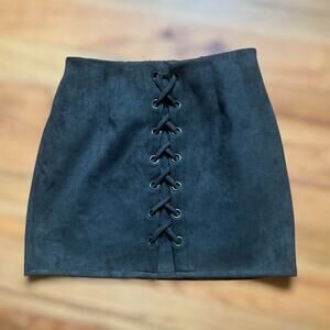 Shinestar Mini Skirt XL Womens Dark Green Lace Up Grommet Faux Suede Pull On